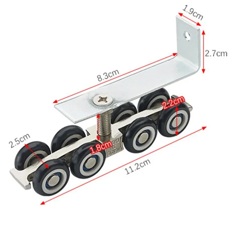 1 Pair/set Cold Rolled Steel Sliding Wooden Door Closet Hardware Kit Door Wheels Roller 8 Wheels Hangers Roller