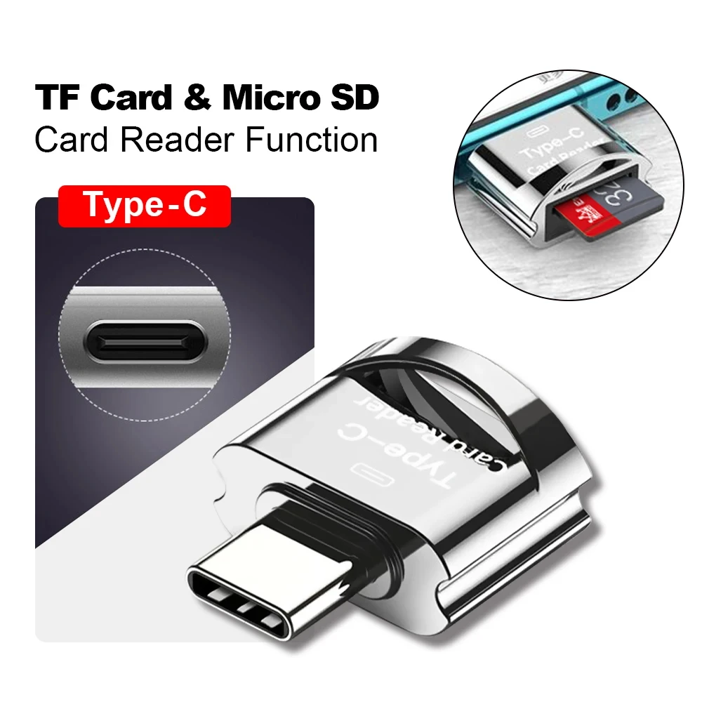 Mini Type C TO TF Card Reader with Chain Micro SD/Camera Cardreader High Speed Transmission Smart Memory Card Reading for Laptop