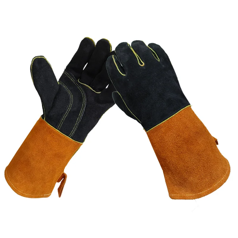 

1 Pair Leather Welding Protection Gloves Heavy Duty Black Welding Gauntlets Welders Cowhide Gloves Protect Supplies