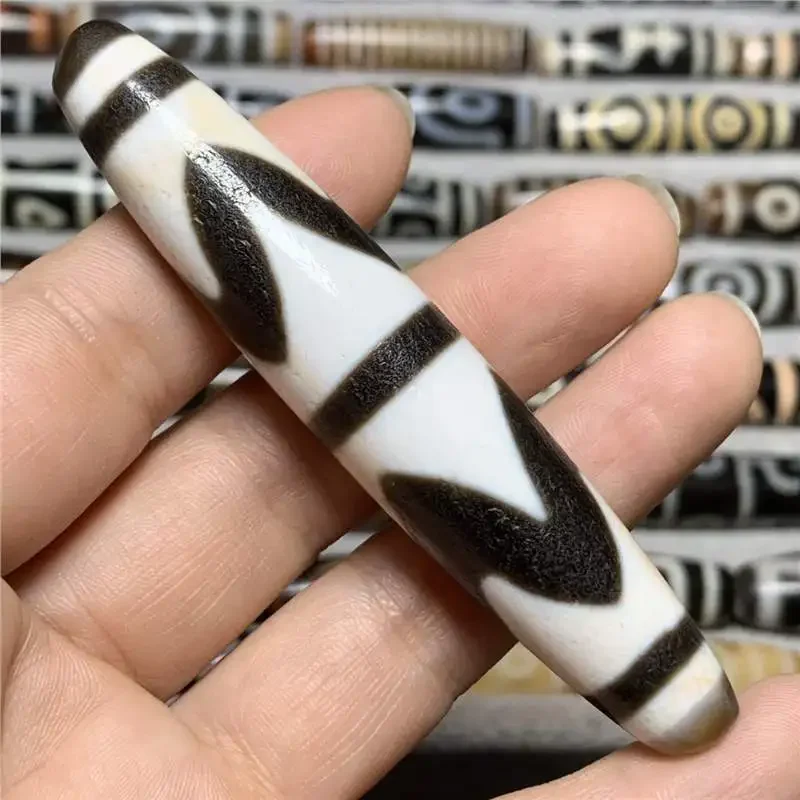 Thing One Picture Natural Agate Real Black and White Double Tiger TeethBeads Large Pendant 79.2*15.2mm