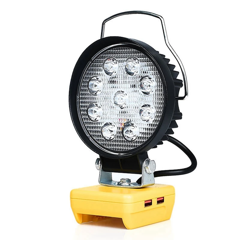 GM-For Dewalt 20V Li-Ion Battery LED Work Light 4Inch Round Flashlight Portable Emergency Flood Lamp Camping Lamp With 2USB