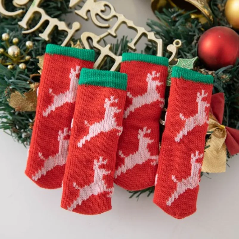 2/20PCS Christmas Foot Protection Covers Elf Desk Leg Covers Pet Socks Anti Slip Foot Cover Chair Dining Table Legs Xmas Supply
