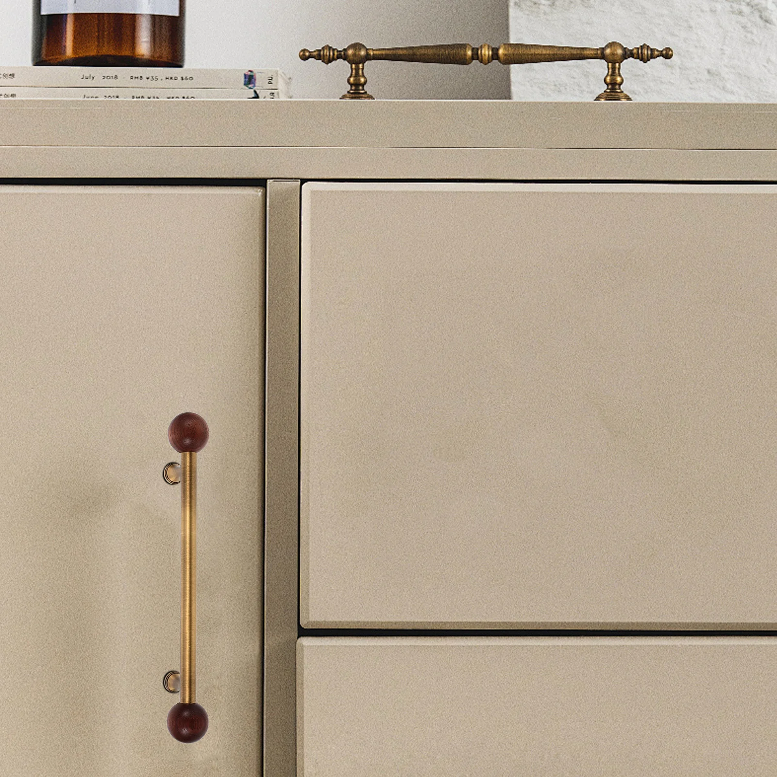 

Vintage Wooden Copper Handle Retro Wardrobe Door Knob 96Mm Hole Spacing Classic Dresser Drawer Pull Elegant Cabinet Hardware