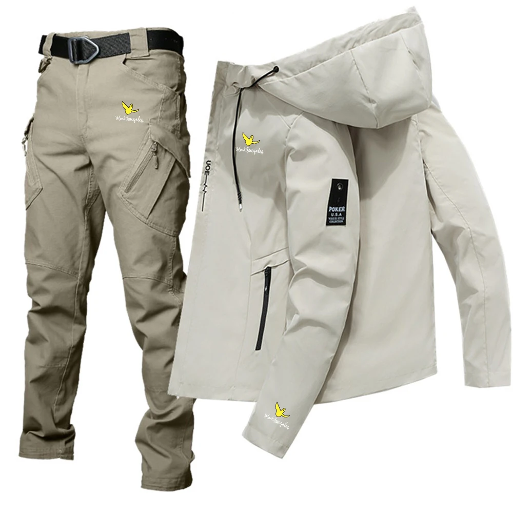 2024 New Tactical Sets Men Autumn Wear-resistant Jackets+Multi-pocket Cargo Pants 2 Pcs Suits Outdoor Training Fishing Set