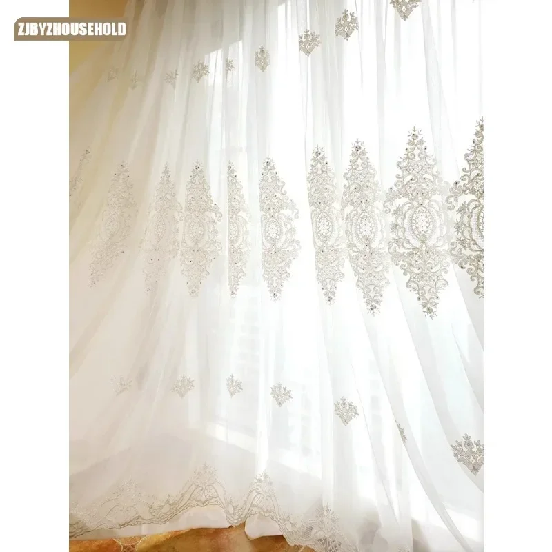 

French Light Luxury Imported Embroidery Curtains for Living Dining Room Bedroom European High-end Villa Luxury Customized Gauze