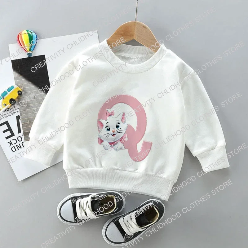 Disney-Moletons de desenho animado anime infantil, blusa kawaii, roupas casuais, letra A -Z, pulôver The Aristocats para meninas e meninos