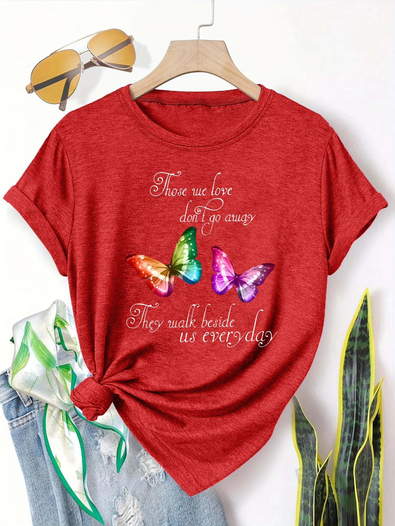 

Plus size women's short sleeve T-shirt Butterfly Love Quote Design Print breathable fabric summer outfits women's clothing