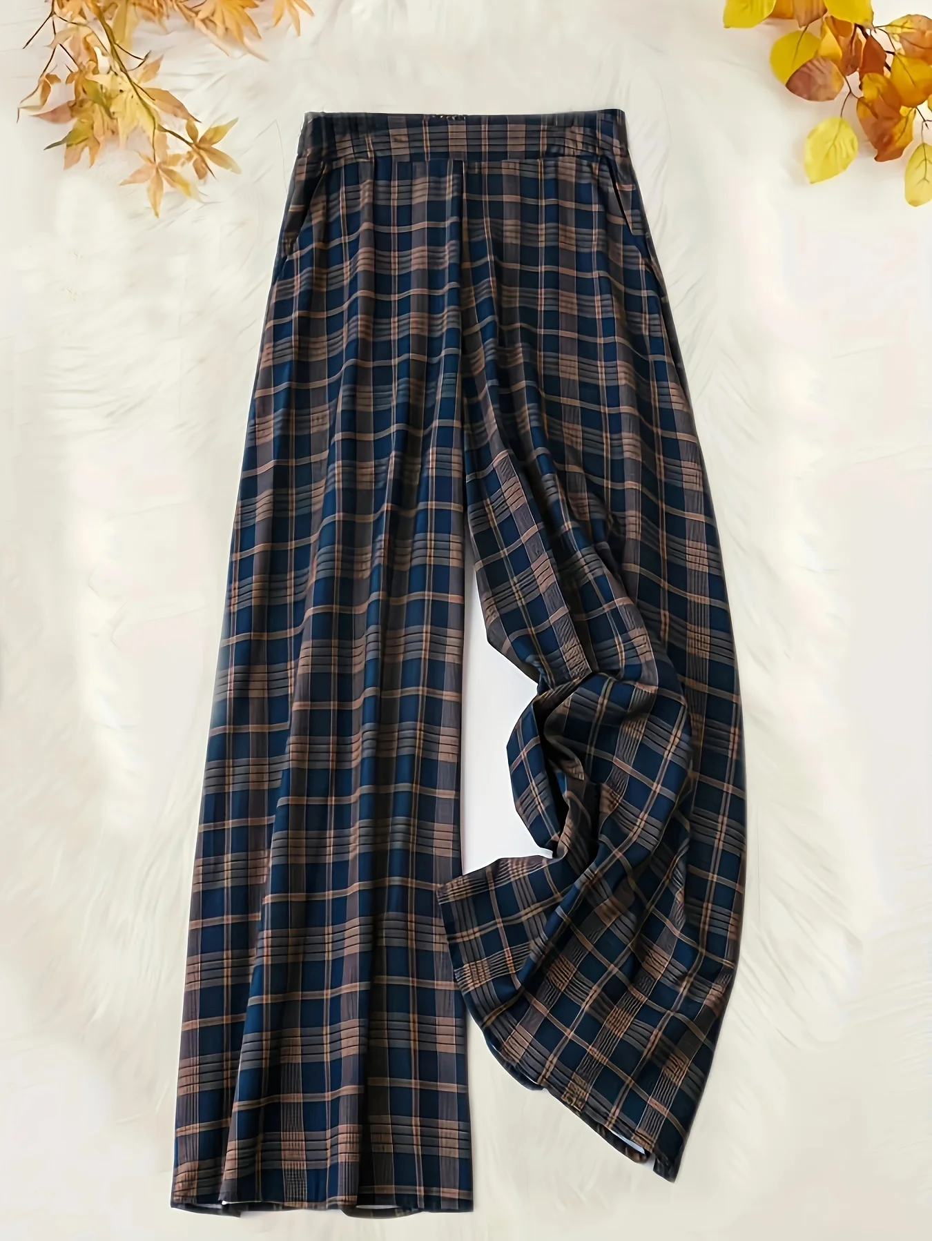 Women\'s Plus Size Plaid Print Wide Leg Pants