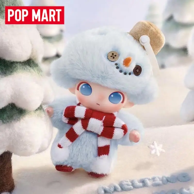 POP MART DIMOO Schneemann-Serie Vinyl-Plüsch Blisterpack Blindbox Mystery Box Spielzeug Kawaii Ornamente Figuren Heimdekoration Schreibtischdekoration