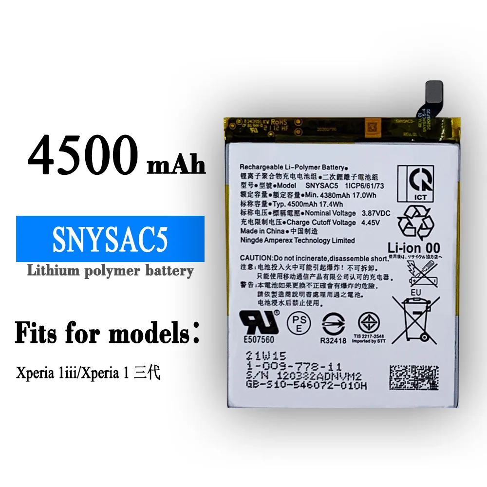 4500mAh /17.47Wh Battery SNYSAC5 Replacement For Sony Xperia 10 iii SNYSAC5 Smart Phone Batteries + Repair Tools kit