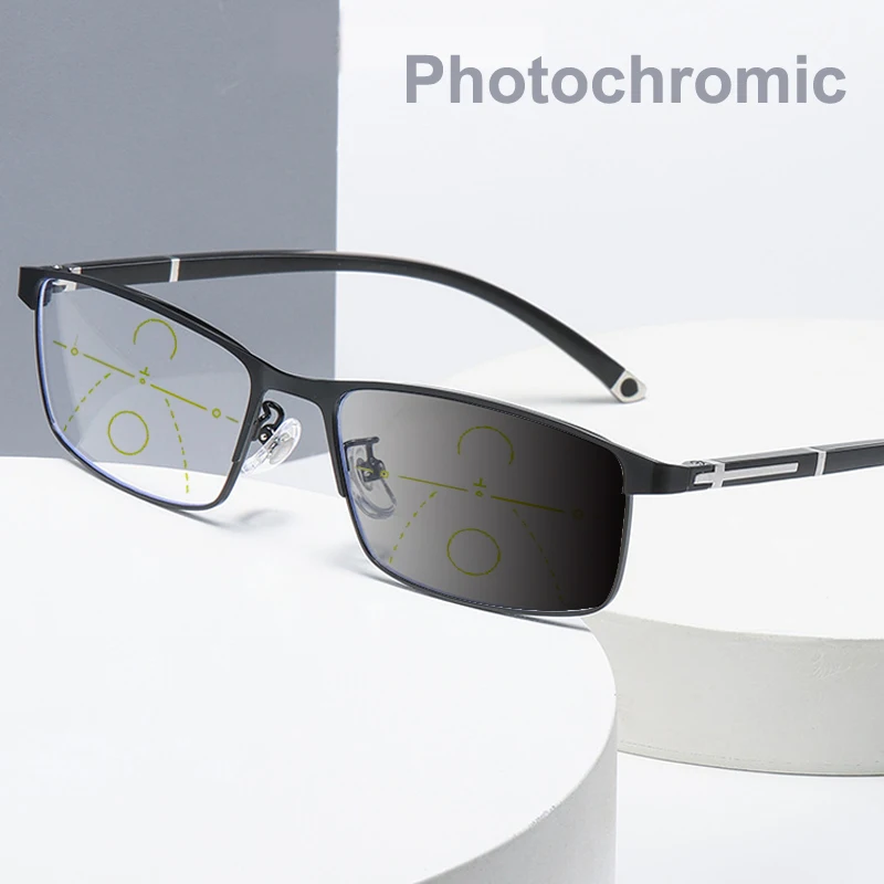 Titan legierung Progressive Photochrome Lesebrille Frauen Männer Multi Fokus Anti Blau Licht Anti-blau licht Hyperopie Brillen – Detail 3