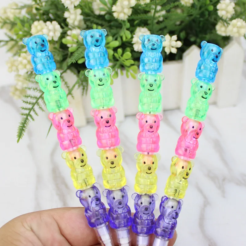 5Pcs Creative Student Stationery Cute 5 Sections Animal Shape Building Block Pencil Cartoon Colorful Transparent Bear Pencil