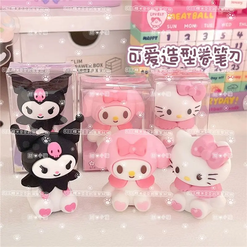 

4cm Sanrio Mini Pencil Sharpener Cartoon Anime Kouromi Hello Kitty Student Stationery Cute Single Hole Model Pencil Sharpener