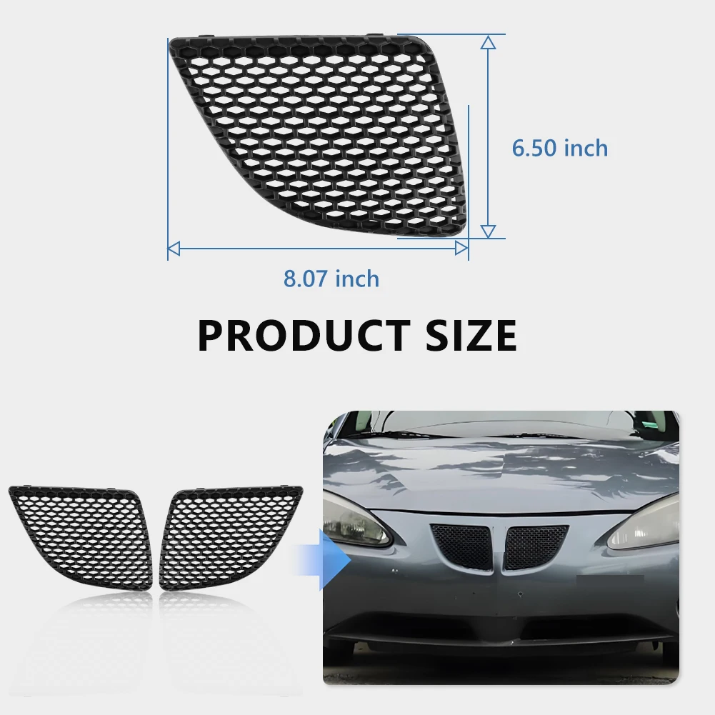 2Pcs Front Bumper Hood Black Grille Mesh Shell For 2004 2005 2006 2007 2008 Pontiac Grand Prix Base and GT Models Not Fit GX