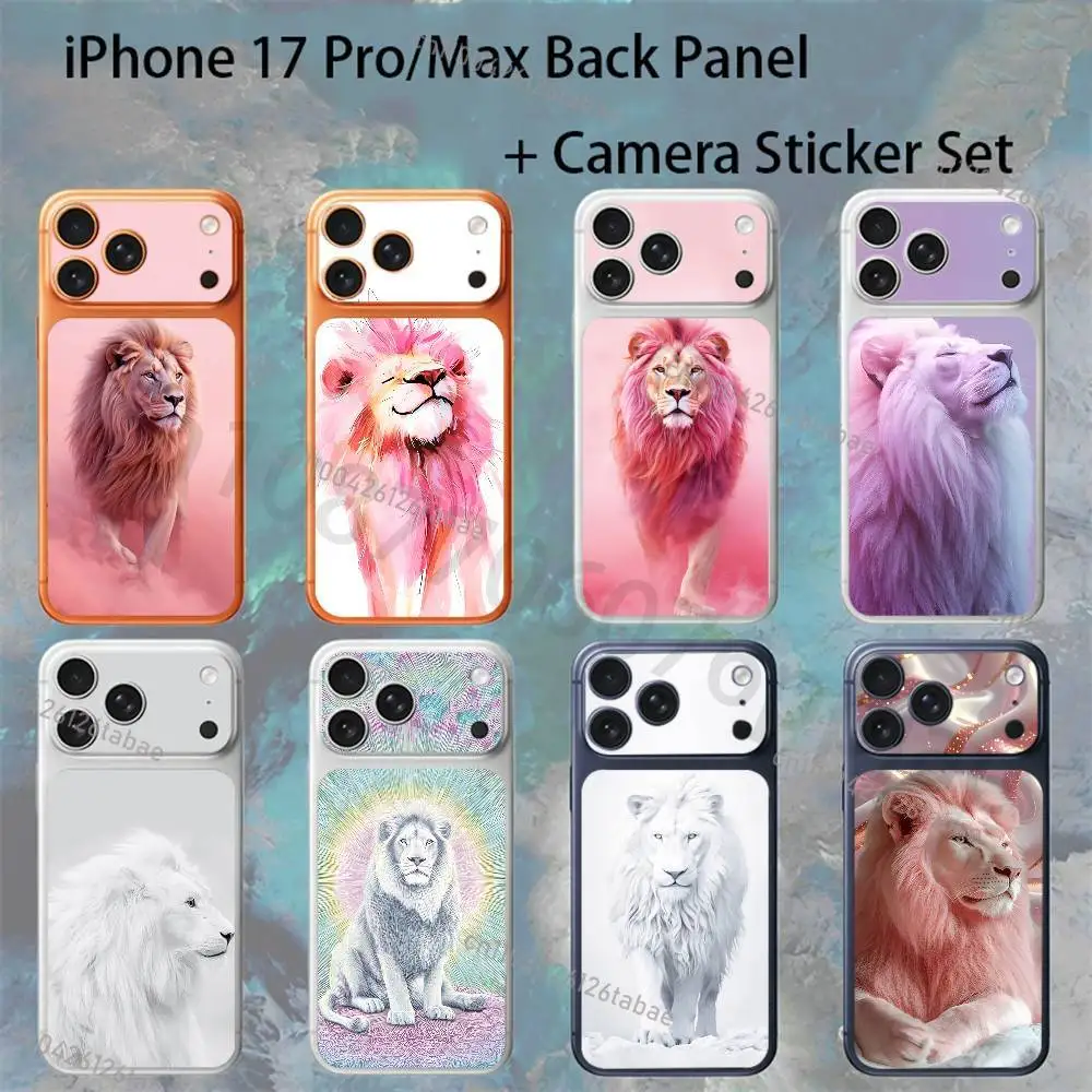 

White pink lion pattern For iPhone 17pro/proMax Full body Back Cover Decal Skin Colorful Rear Protective Sticker Film