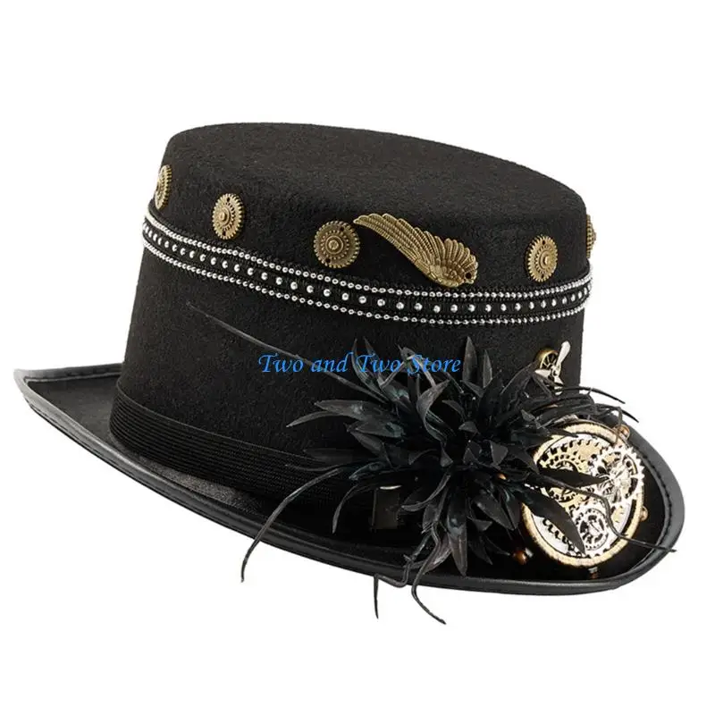 

HX6F Gothic Studded Geared Hat Steampunk Design Gear Headwear for Coser For Cosplay Event Photo Props