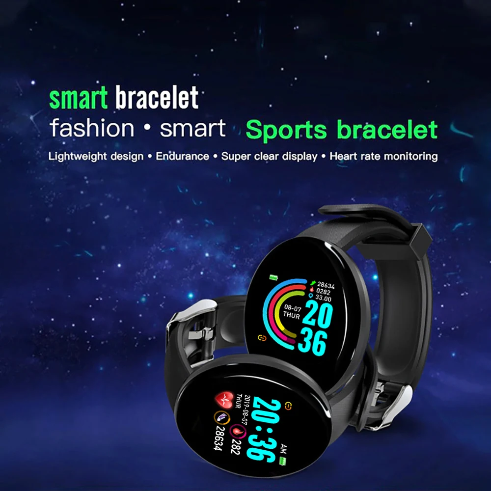 Smart Bracelet color round screen heart rate blood pressure sleep Monitoring walking Pedometer Fitness exercise D18 Smart Watch