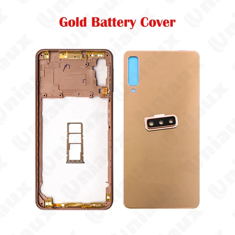 For SA Galaxy A750 A7 2018 SM-A750F Housing Middle Frame Cover Plastic Battery Back Cover Rear Door With Lens Adhesive Logo