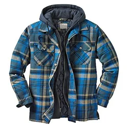 Autumn Winter Men's Plaid Hooded Jackets Harajuku Casual Padded Warm Zipper Long Sleeve Shirts Coats Male European Size S-5XL