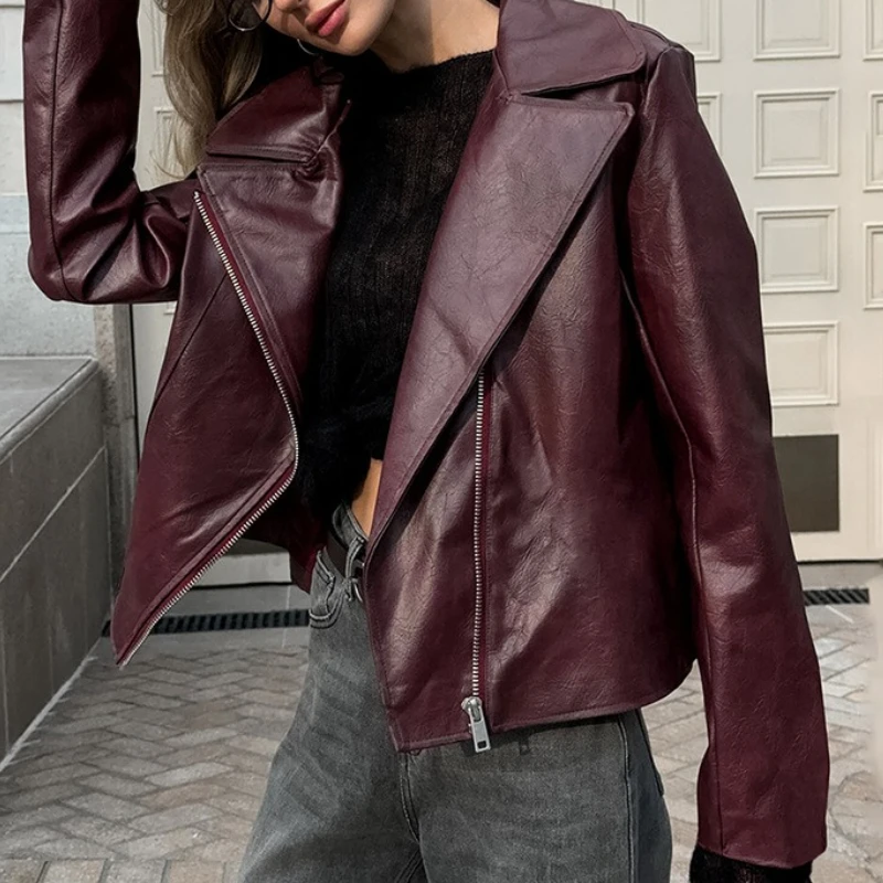 

Vintage Women Pu Leather Bomber Jacket Vintage Casual Autumn Winter Zipper Windbreaker Streetwear Female Blazer Y2K Clothes New