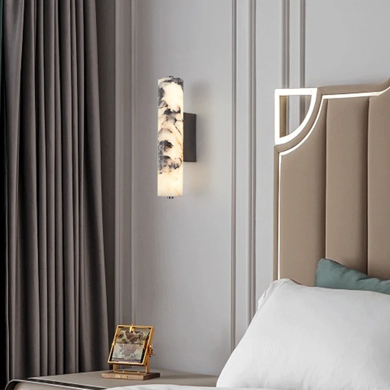 جديد غرفة نوم الجدار مصباح النمط الإيطالي الحجر الطبيعي الأسود الرخام ضوء الفاخرة السرير غرفة المعيشة الديكور شمعدانات جدارية حديثة #3