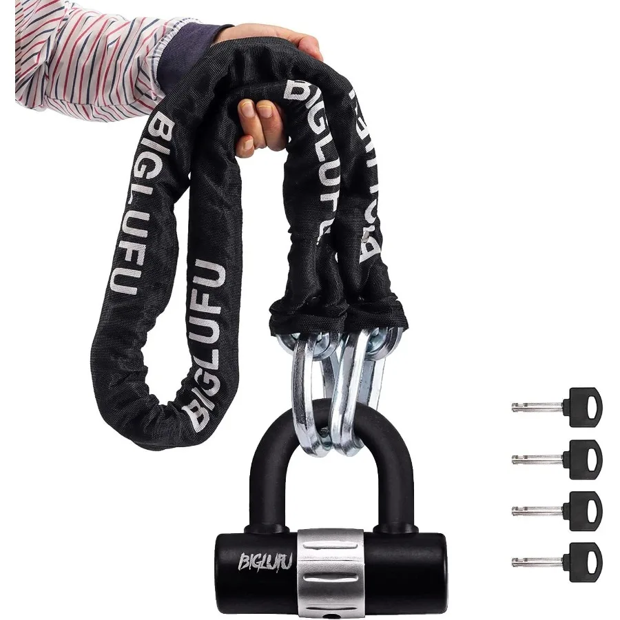 

Heavy Duty Motorcycle Chain Locks with 100cm Cut Proof 12mm Square Chain and 4Keys U Lock for Secure Protection of Motorbike Bi