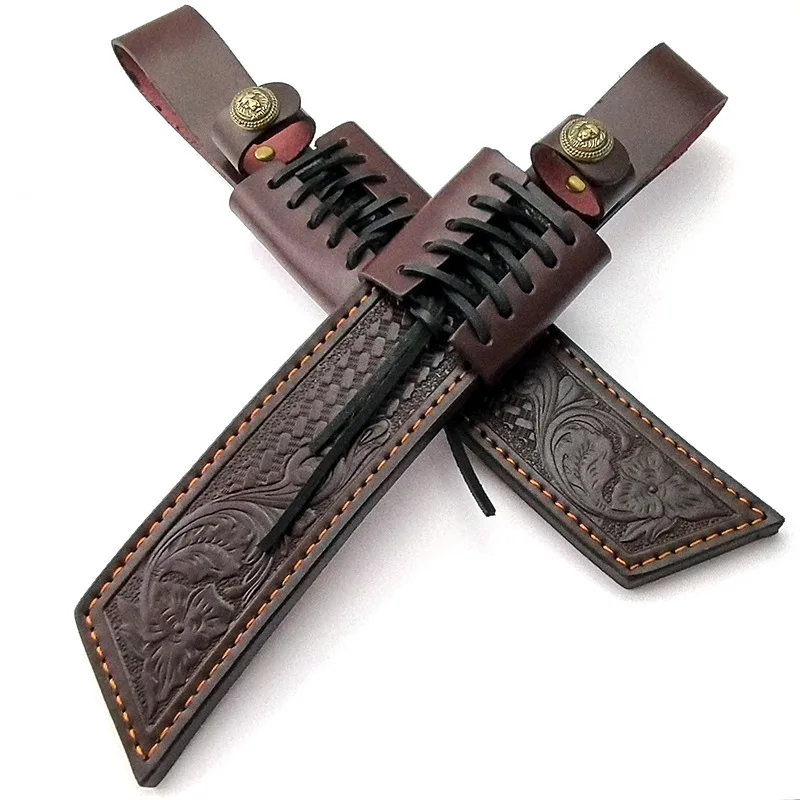

1piece Samurai Knife Leather Sheath Cover Handmade Cowhide Outdoor Straight Knife Scabbard Pants Patterned Storage Bag
