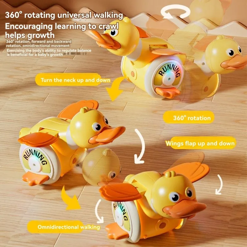 เป็ดไฟฟ้า B78B พร้อมแสงและเสียง เป็ดน่ารักเคลื่อนไหวได้ หมุนได้ เหมาะสำหรับเด็กเล็ก ฝึกการปีนป่าย