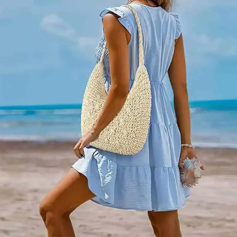 KP09 Bolsas de ombro tecidas para mulheres bolsa tote de férias verão