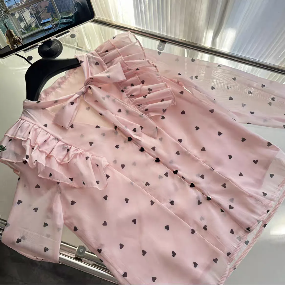 2025 Lente Dopamine Roze Set Strikje Polka Dot Blouse & Hoge Taille Rok Dames Zoete Tweedelige Outfit Romantische A-lijn Jurk