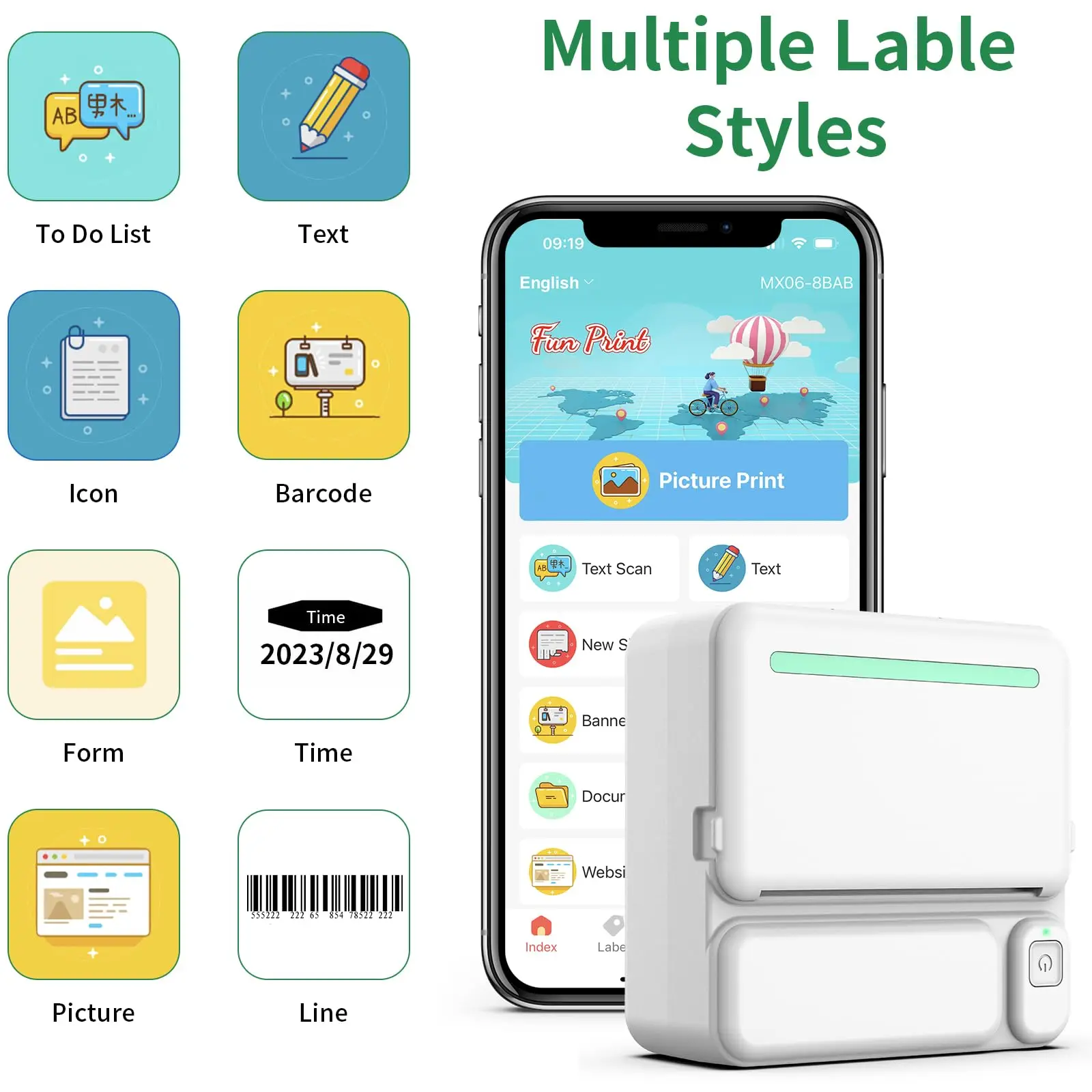 KGG Portable Mini Label Printer Photo Thermal Adhesive Labels Printers Inkless Bluetooth Pocket Mini Printer Stickers Maker 57mm