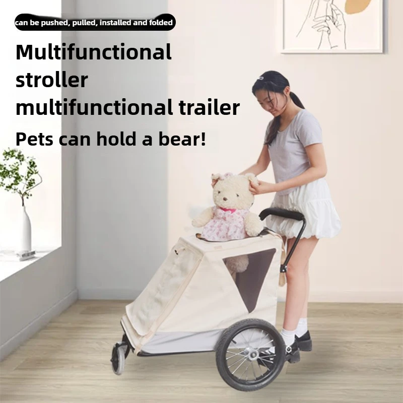 

2025 towable drag lightweight folding portable cat dog pet cart car stroller windproof