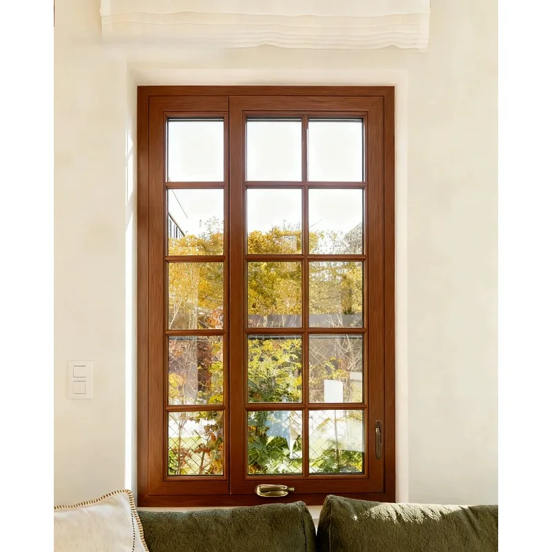 High-performance modern wooden American swing casement windows with thermal insulation for luxury home and villa projects
