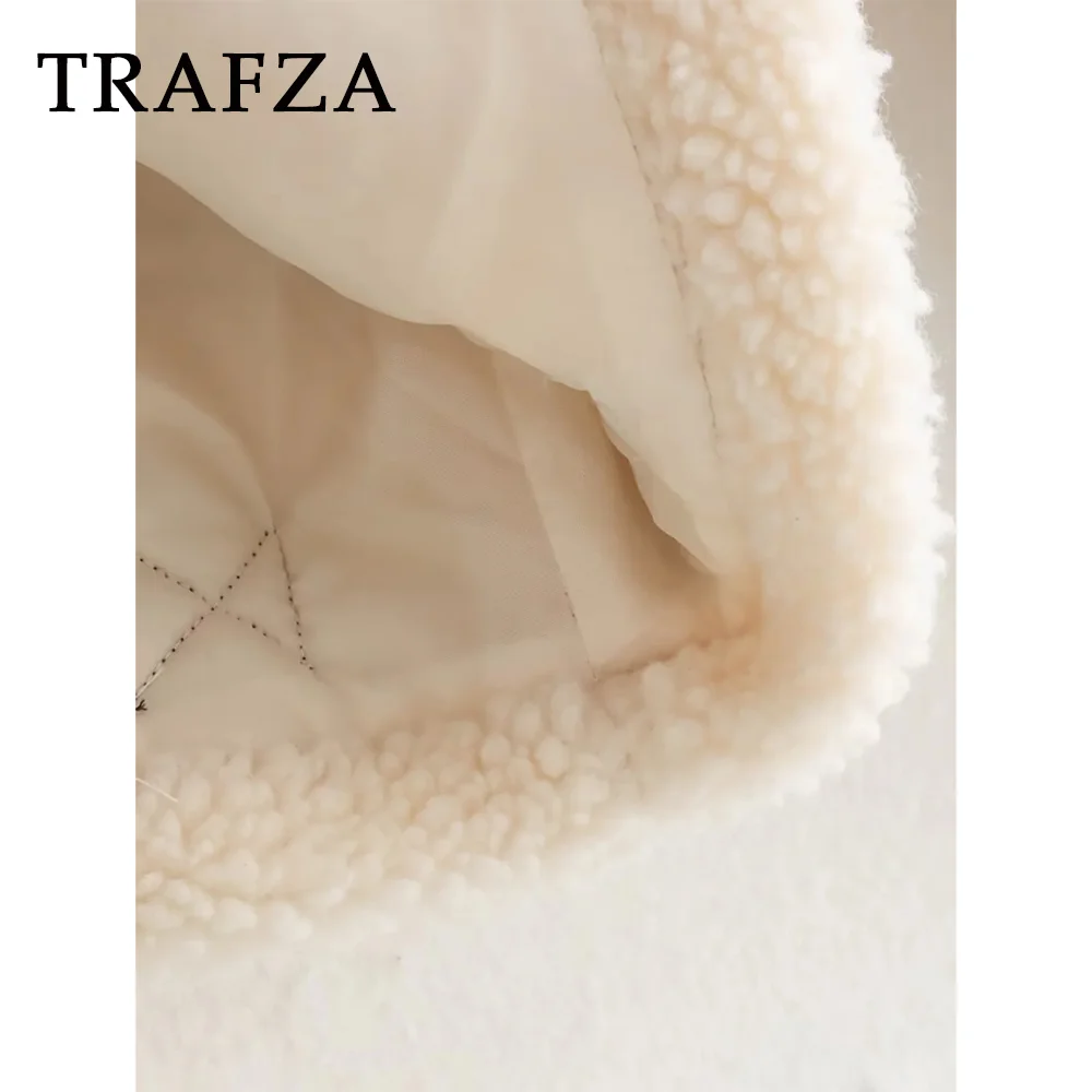 TRAFZA 2023 Women Autumn Winter lambswool Casual Jackets Fashion Streetwear Solid Loose Zippers Demi-season Jacket For Women