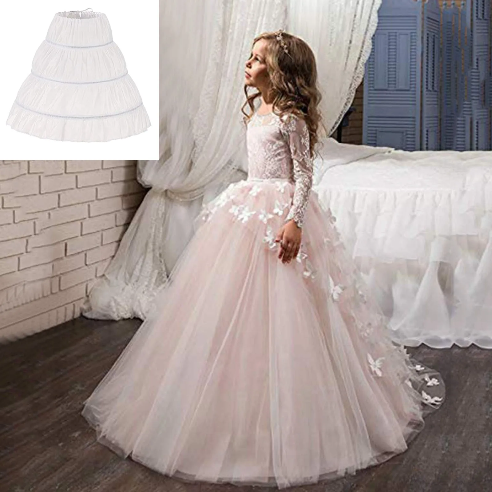 Lace Appliques Long Sleeve Flower Girl Dress For Wedding Birthday Ball Gown First Holy Communion Celebration Dresses