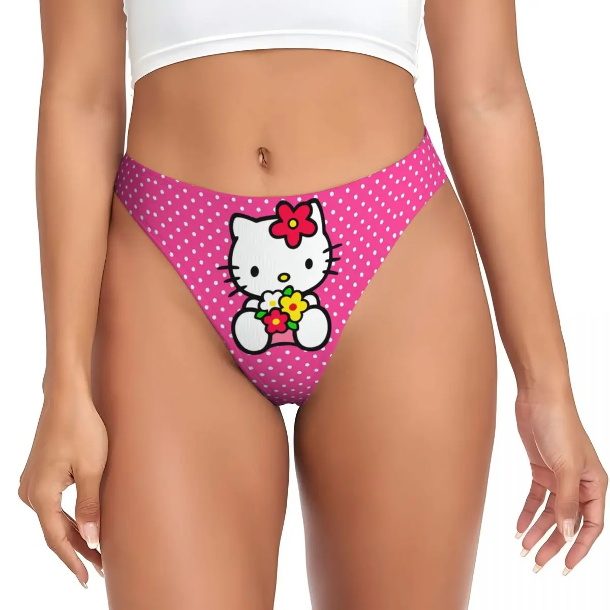 Custom Hello Kitty Cat G-string Panties Womens Breathable Thongs Underwear