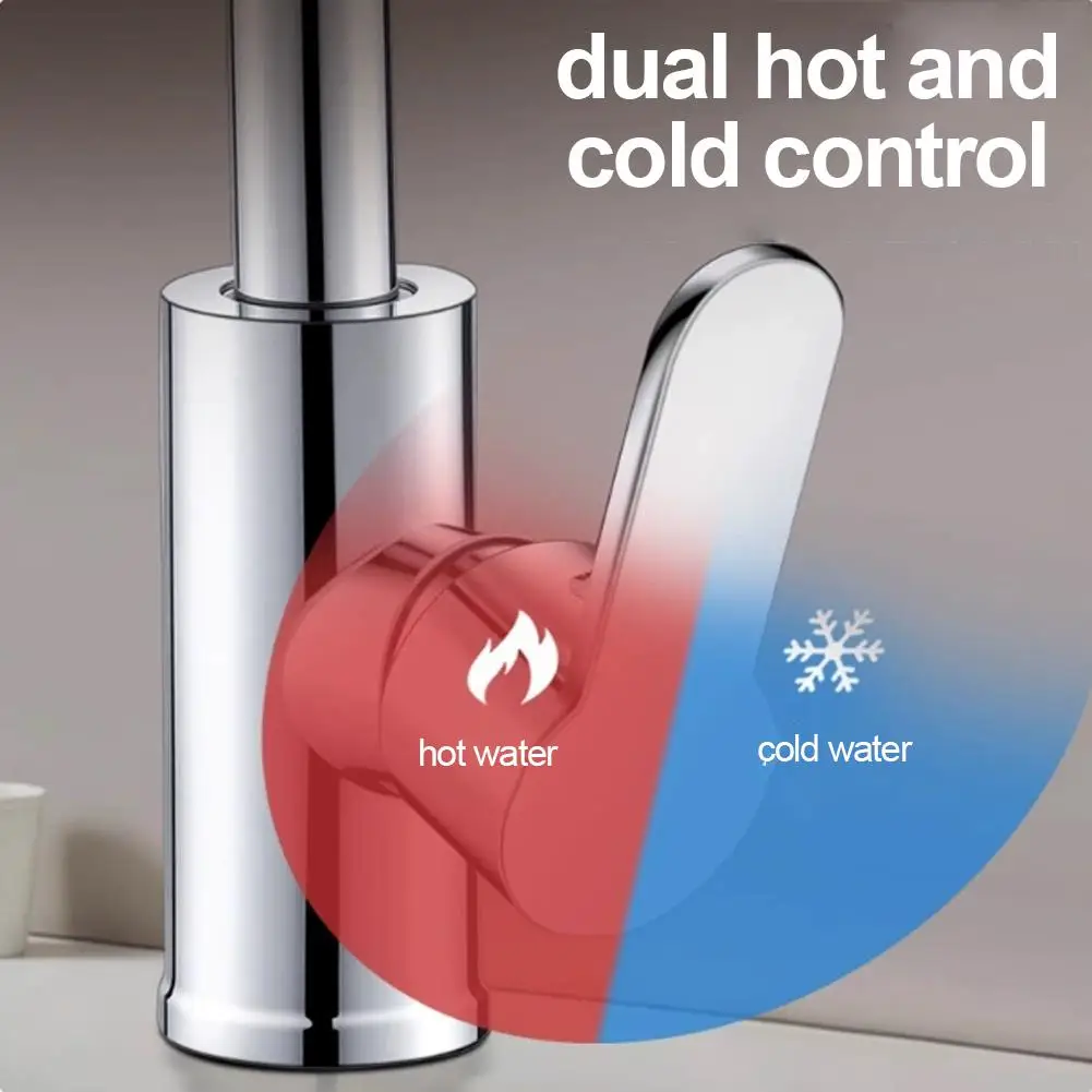 Faucet with 360° Rotate Spout Deck Mounted Water Tap Chrome Single Hole Single Handel for Bathroom Hot and Cold Water Mixer