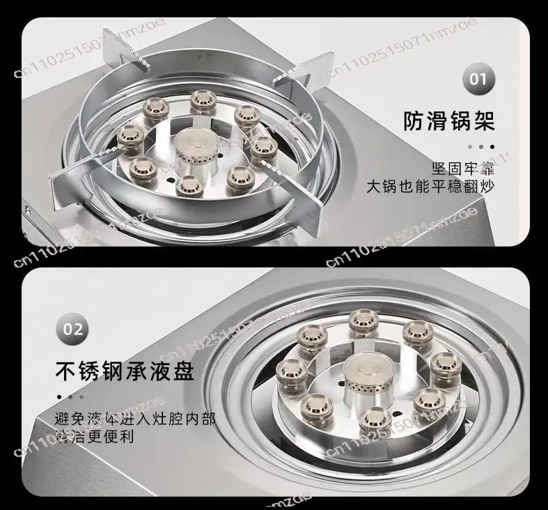 Nine-head High Power Desktop Gas Stove, Double Burner Liquefied Gas Stove Household Energy Saving Stainless Steel Desktop Cooker