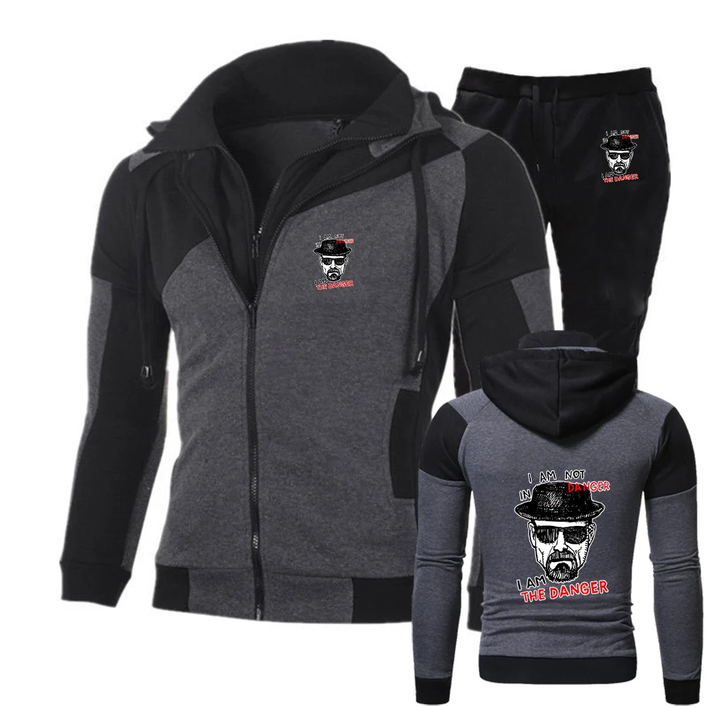 

2026 Breaking Bad Print Spring And Autumn Men's New Popular High Quality Diagonal Zipper Hooded Sweatshirt+Sweatpants Suit