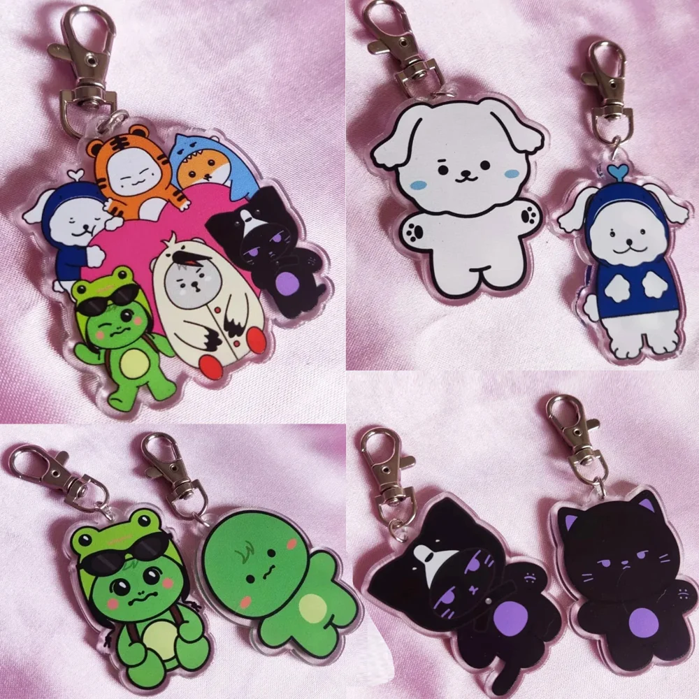 Llavero con dije de patrón de animales de dibujos animados para cantantes de niños Shownu Minhyuk Hyungwon Kawaii llavero acrílico bolsa accesorio para llaves regalo de seguidor