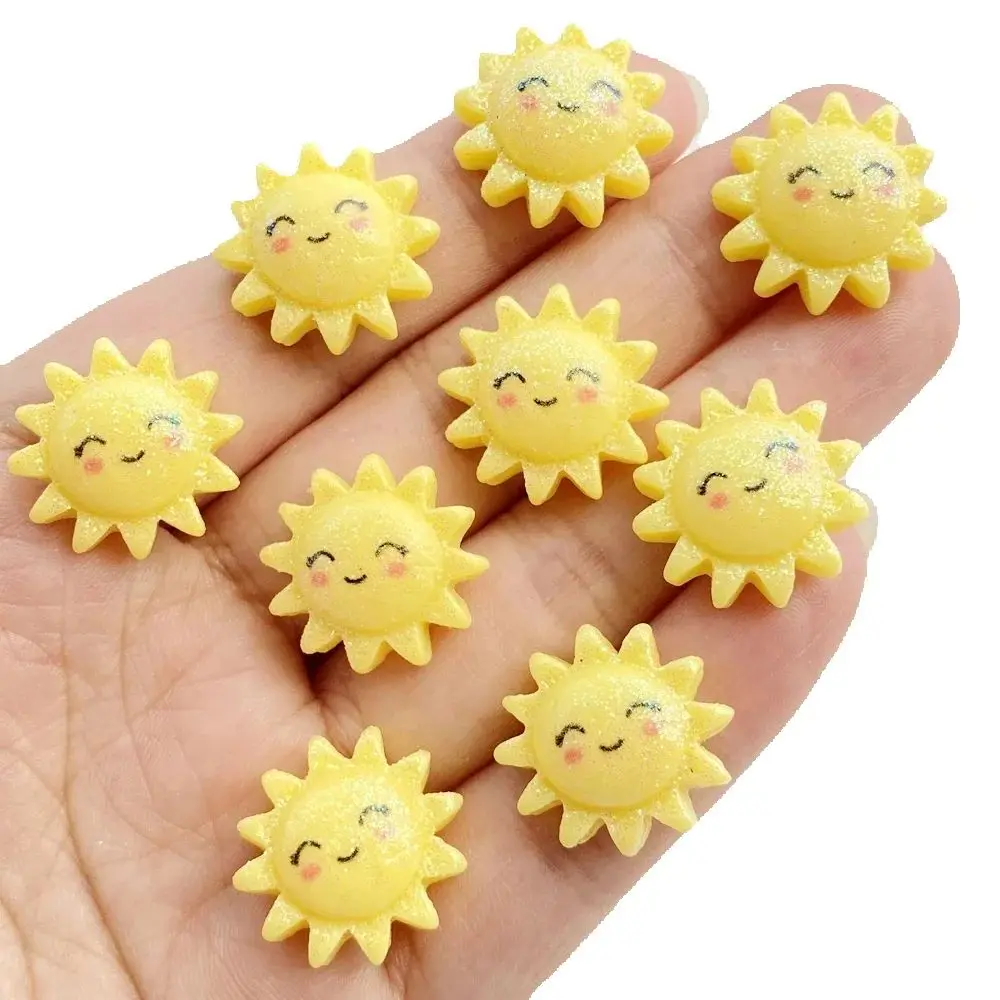 12 Stück niedliche Cartoon-Sonnenblumen-Figuren aus Kunstharz mit flacher Rückseite, Stein, DIY, Hochzeit, Schmuck, Dekor, Sammelalben, Zubehör, Kunsthandwerk