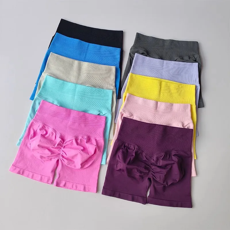 LOGO Tight High Waist Hip Lifting Yoga Pants Seamless Breathable Quick-drying Naked-feeling Sports Fitness Three-point Shorts