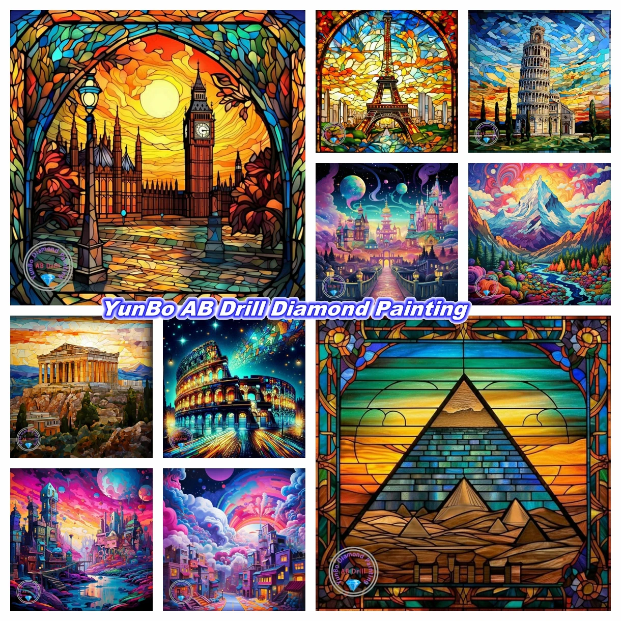 

Stained Glass Big Ben DIY AB Diamond Painting Mosaic World Architectural Scenery Cross Stitch Embroidery Craft Home Decor Gifts