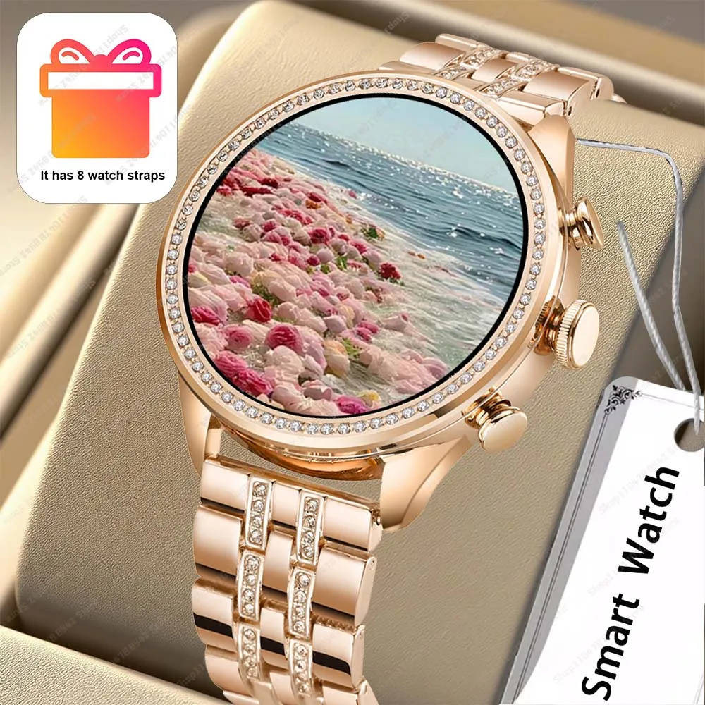 

New 8in1 Ladies Fashion Smartwatch HD Screen Full Bluetooth Call Alarm Clock Custom Photo Wireless Charging Watches Smart Women