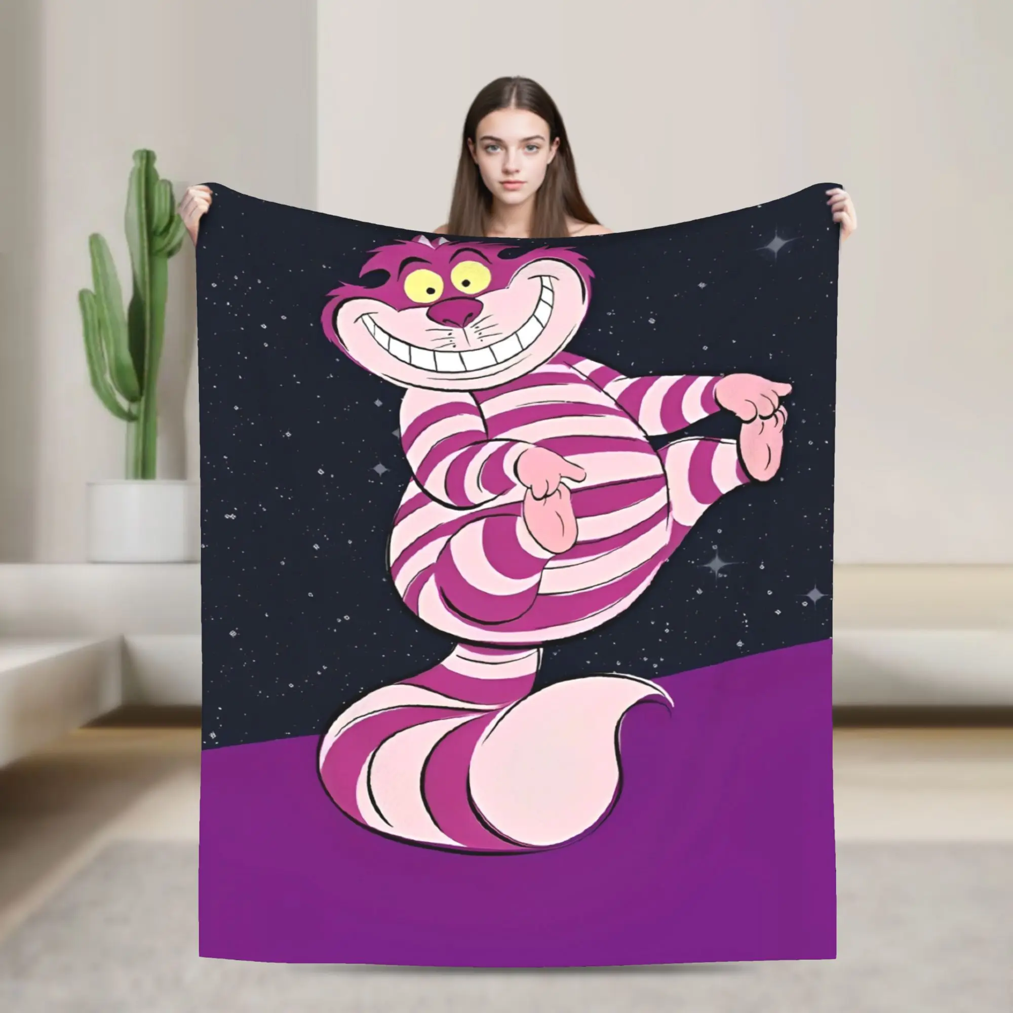 

Cartoon Alice in Wonderland Cheshire Cat Blankets Velvet Spring Autumn Super Warm Throw Blanket for Sofa Bedroom Bedspread