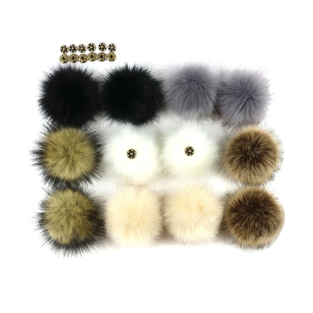 

12pcs Large Fluffy Natural Plush Hat Pendant Decoration for Women Kids Hats with Button(8cm in a diameter)