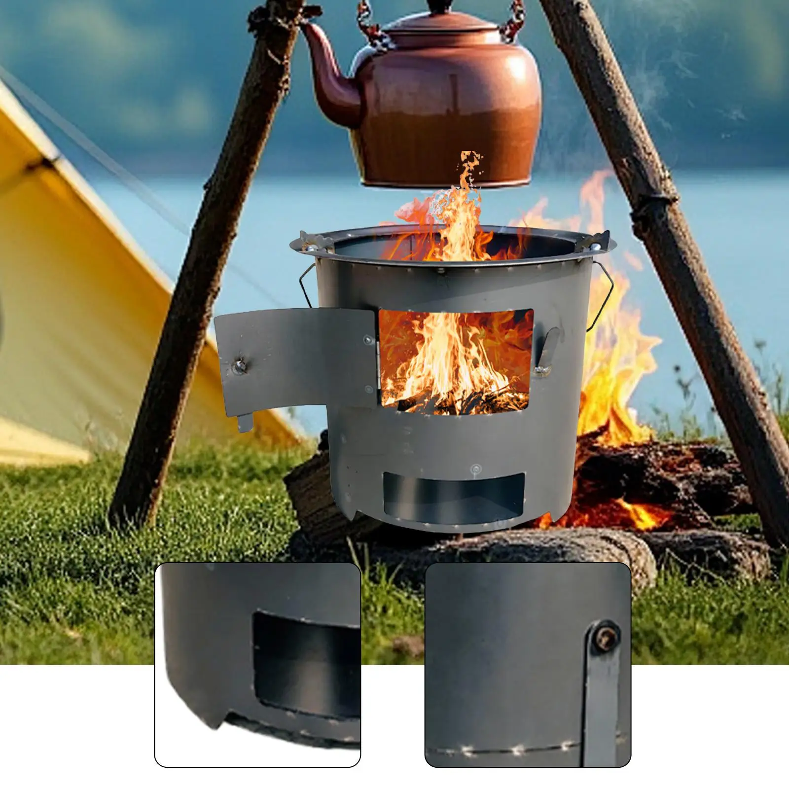 

Wood Burning Furnace Cook over Fire Practical Multifunctional Cooking Fire Pit for Home Backpacking Trekking Barbecue Courtyard