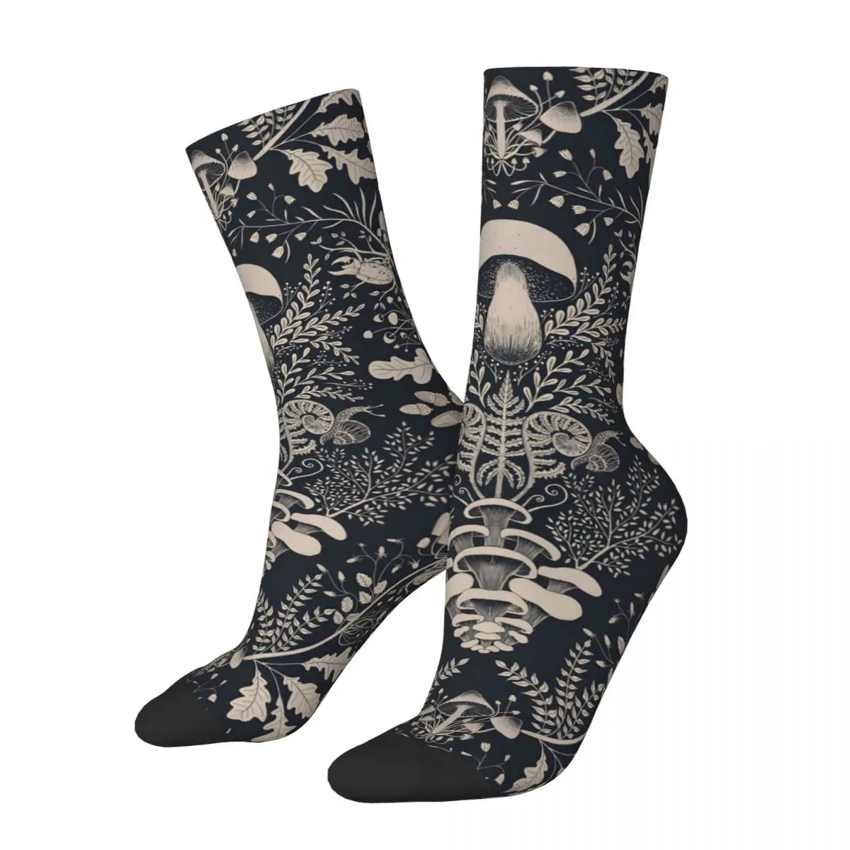 Crazy compression Mushroom Forest Damask Wallpaper Dark Blue Sock for Men Vintage Quality Pattern Crew Sock Casual