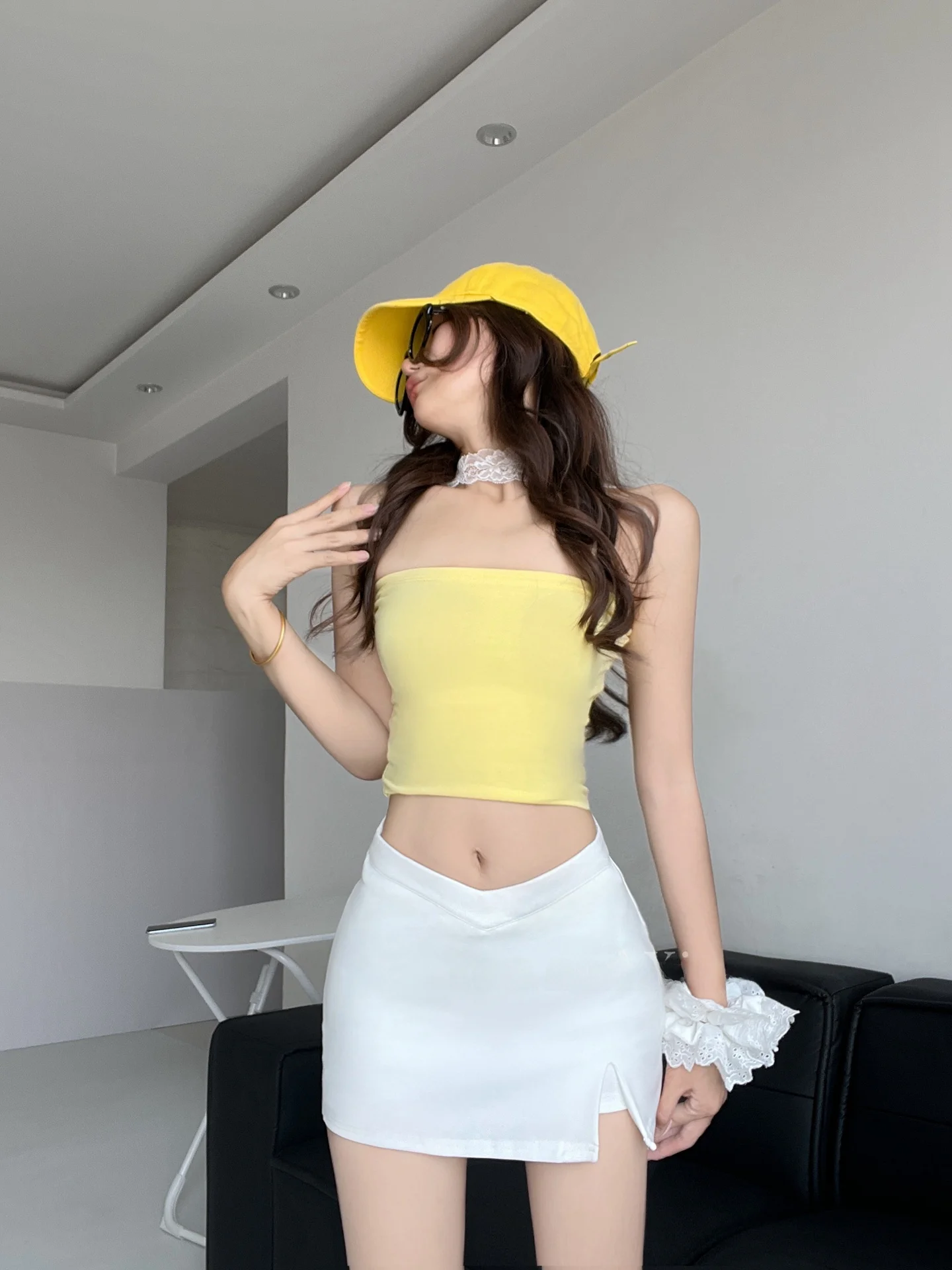 Sexy  A-Line Skirt Women's High Slit Prevent Exposure ort Skirt Summer Low Waist Design Bodycon Sle  Color Skirt