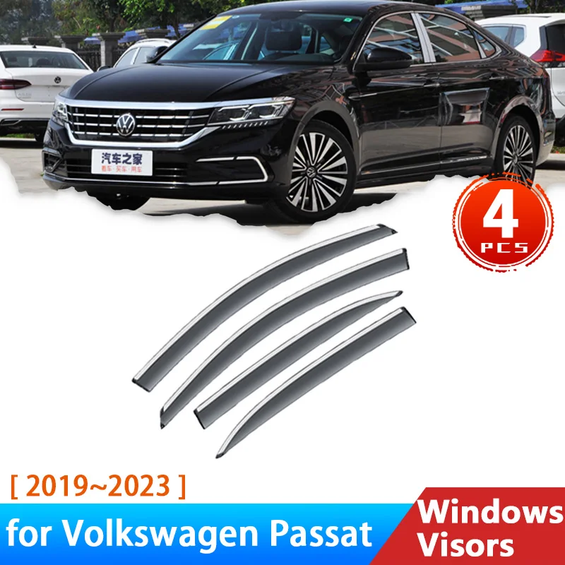 

Дефлекторы для Volkswagen Passat PHEV 2019 ~ 2023, аксессуары, Автомобильные Боковые оконные козырьки, защита от дождя и бровей, солнцезащитный козырек, отделка лобового стекла